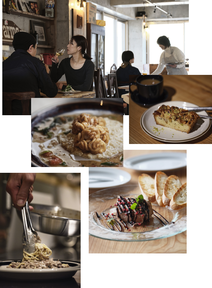 店内や調理の様子, 真鱈白子ソテー, チーズケーキ, 地鶏レバーテリーヌ